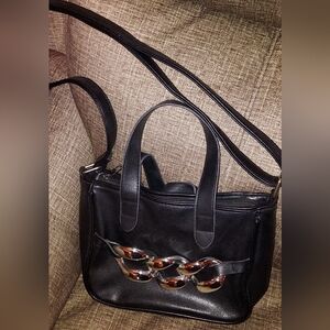Chic Black Faux Leather Shoulder Bag with Chain Detail